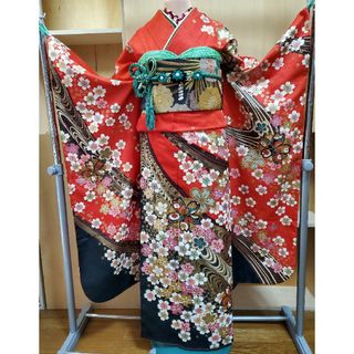 振袖フルセット ①ワインレッド えんじ色 赤振袖 手描き飛鶴に梅 振袖フルセット ①ワインレッド えんじ色 赤振袖 手描き飛鶴に梅