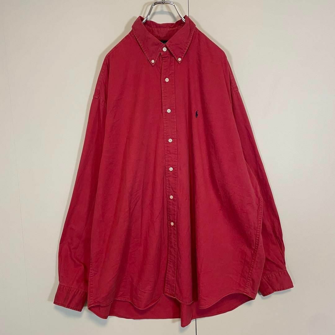 【超オーバーサイズ】ラルフローレン古着ワンポイント刺繍ロゴB.D. 90s赤 メンズのトップス(シャツ)の商品写真