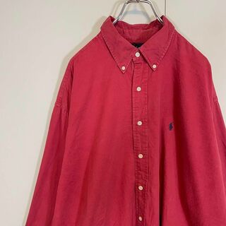 【超オーバーサイズ】ラルフローレン古着ワンポイント刺繍ロゴB.D. 90s赤(シャツ)