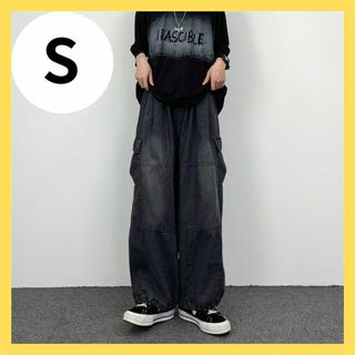 カーゴパンツ　レディース　ワイドパンツ　シンプル　おしゃれ　色褪せ加工(ワークパンツ/カーゴパンツ)