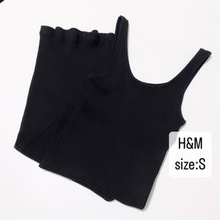 エイチアンドエム(H&M)のH&M    エイチアンドエム　リブ　タイト　ワンピース　黒　ブラック　S(ロングワンピース/マキシワンピース)