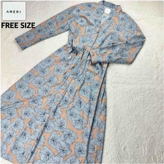 アメリヴィンテージ(Ameri VINTAGE)のAMERI/アメリ✨フラワープリントシャツワンピース リボン FREE SIZE(ロングワンピース/マキシワンピース)