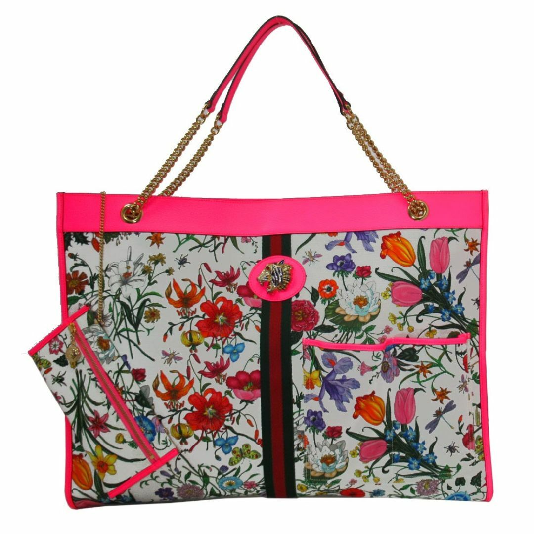 Gucci(グッチ)の【新品】グッチ GUCCI トートバッグ レディース 553959 キャンバス×レザー フラワー 花 × 虫柄 プリント ポーチ付き ラージ トート 肩掛け 大きめ ブティックライン レディースのバッグ(トートバッグ)の商品写真