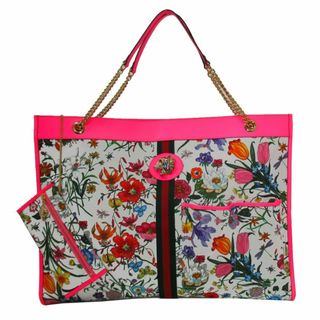 グッチ(Gucci)の【新品】グッチ GUCCI トートバッグ レディース 553959 キャンバス×レザー フラワー 花 × 虫柄 プリント ポーチ付き ラージ トート 肩掛け 大きめ ブティックライン(トートバッグ)