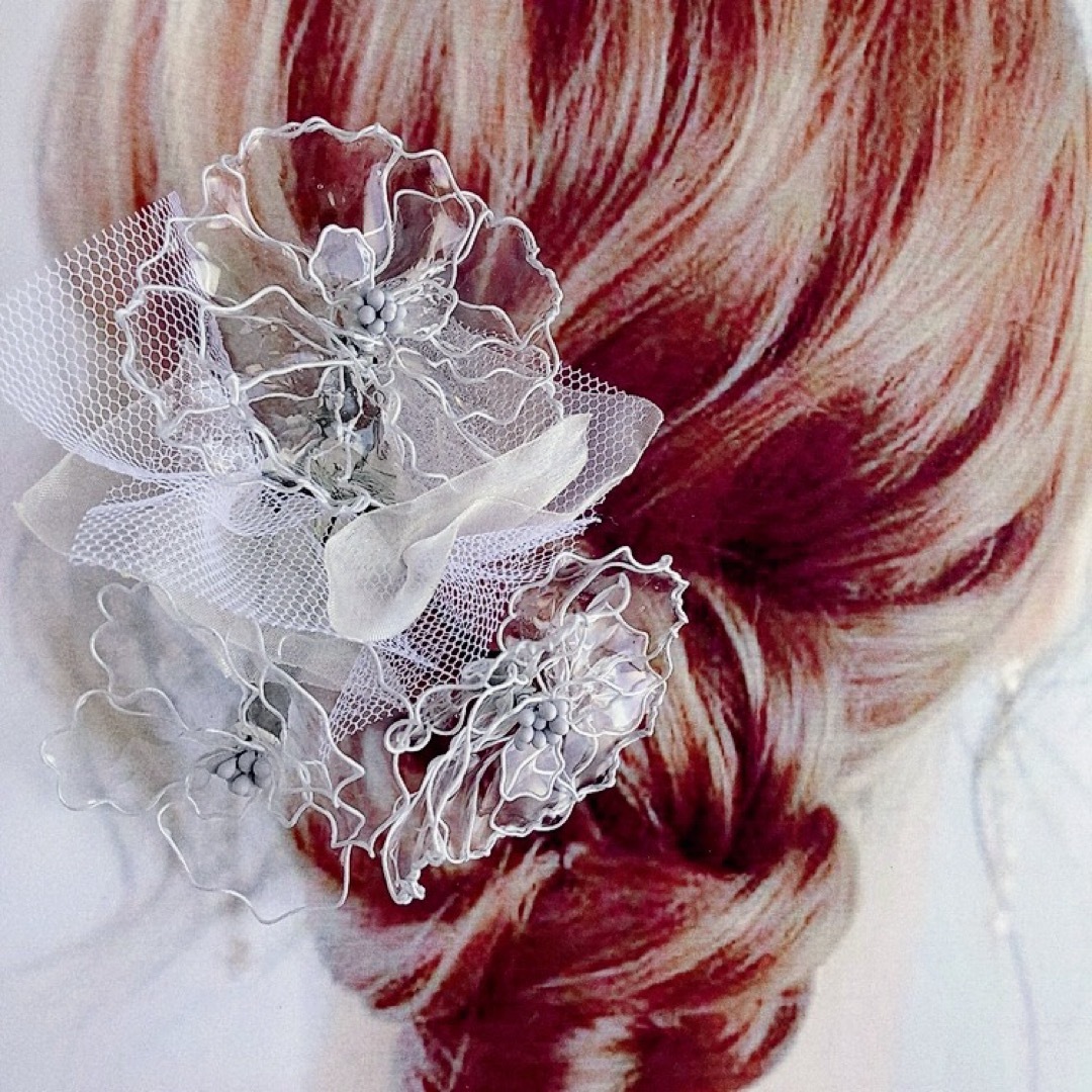 5-1アメリカンフラワー　髪飾り　クリアー　透明　ウエディング　ヘッドドレス5本 レディースのヘアアクセサリー(ヘアピン)の商品写真