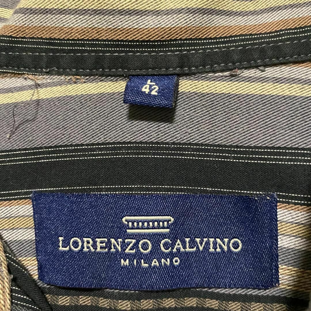 VINTAGE(ヴィンテージ)のアメリカ古着　LORENZO CALVINO 長袖　シャツ　ストライプ　P899 メンズのトップス(シャツ)の商品写真