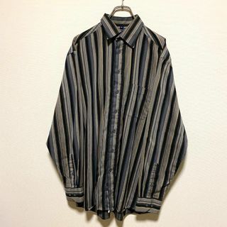 ヴィンテージ(VINTAGE)のアメリカ古着　LORENZO CALVINO 長袖　シャツ　ストライプ　P899(シャツ)