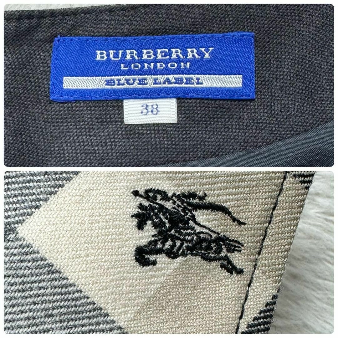 BURBERRY BLUE LABEL(バーバリーブルーレーベル)のバーバリーブルーレーベル✨刺繍入ベルト付ワンピース チェック サイズ38 レディースのワンピース(ひざ丈ワンピース)の商品写真