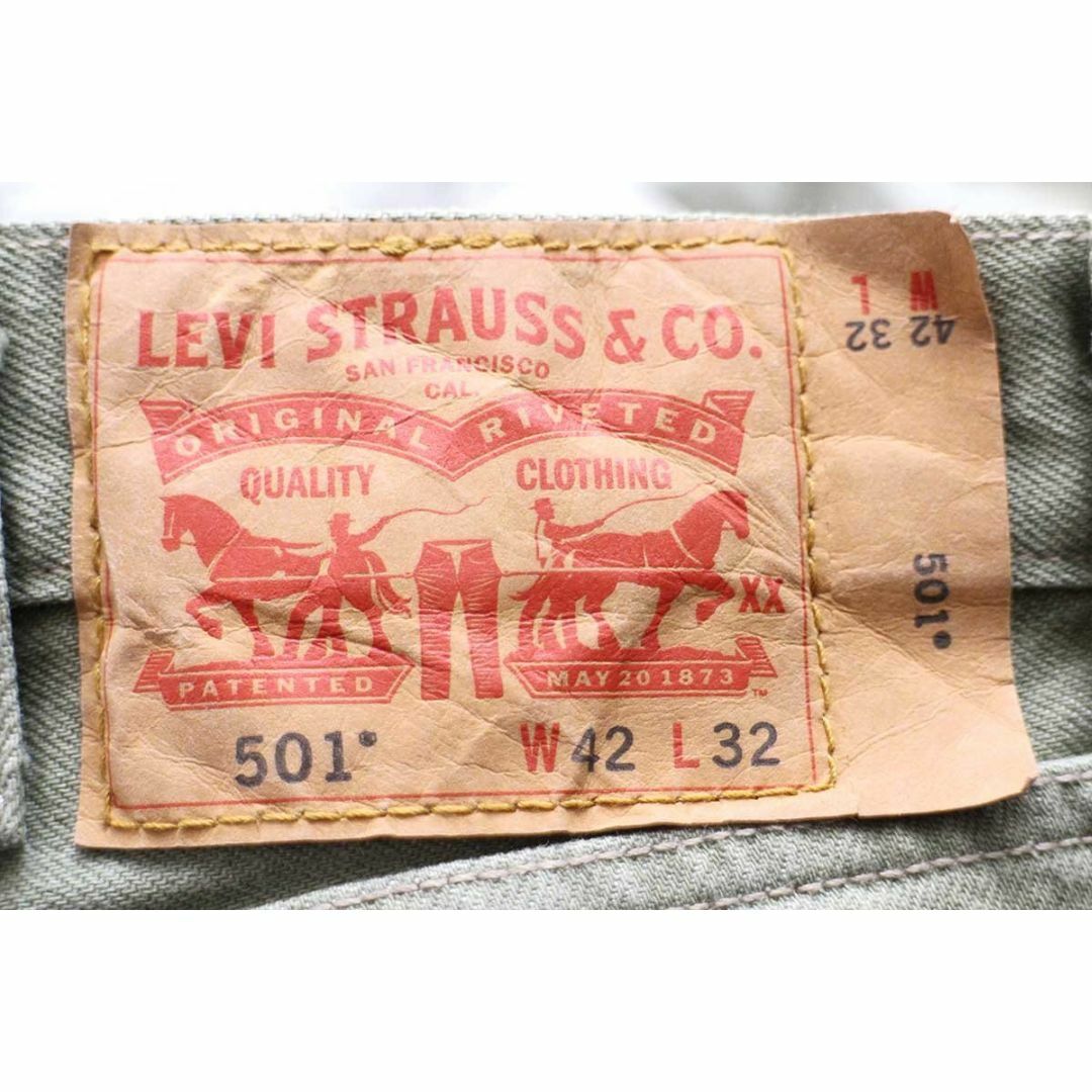 Levi's(リーバイス)のメキシコ製 Levi'sリーバイス 501 ダメージ 先染め カラーデニムパンツ 薄緑 w42 L32★SDP2653 ジーンズ ストレート ビッグサイズ メンズのパンツ(デニム/ジーンズ)の商品写真