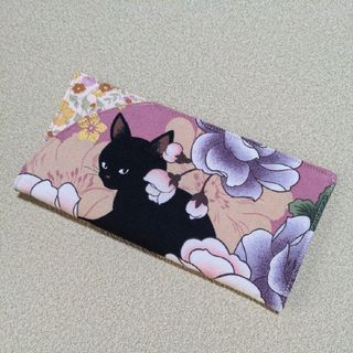 88:牡丹と黒猫さん柄♪眼鏡ケース♪ハンドメイド♪(その他)