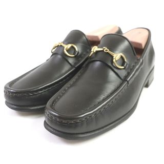 グッチ(Gucci)の美品□GUCCI グッチ レザー ゴールド金具 モカシン ホースビットローファー フラットシューズ ダークブラウン 36C イタリア製 レディース(ローファー/革靴)