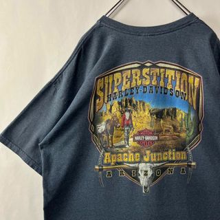 ハーレーダビッドソン(Harley Davidson)のハーレーダビッドソン　Tシャツ　ビッグプリント　古着　XLサイズ　杢ネイビー(Tシャツ/カットソー(半袖/袖なし))