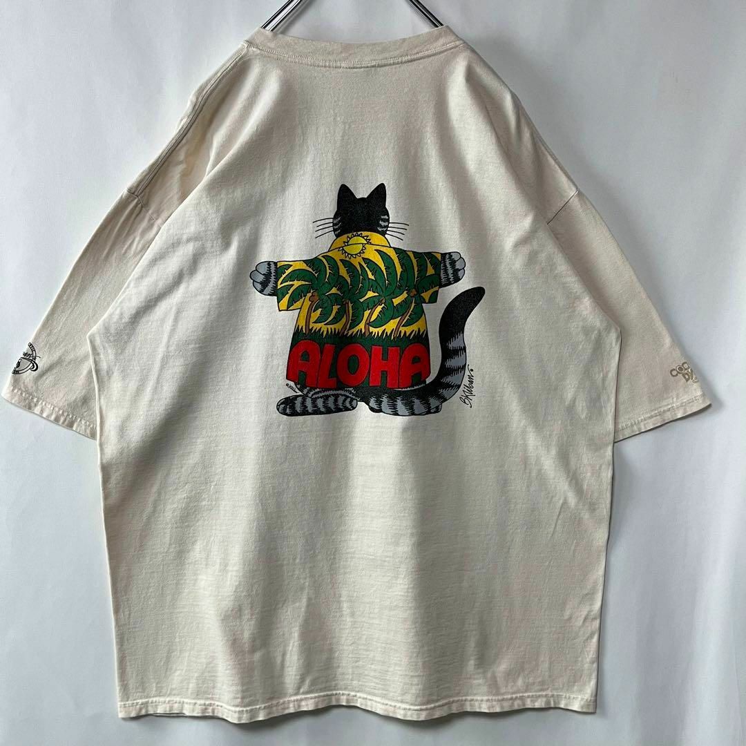 クレイジーシャツ　クリバンキャット　Tシャツ ベージュ　ハワイ　XLサイズ　古着 メンズのトップス(Tシャツ/カットソー(半袖/袖なし))の商品写真