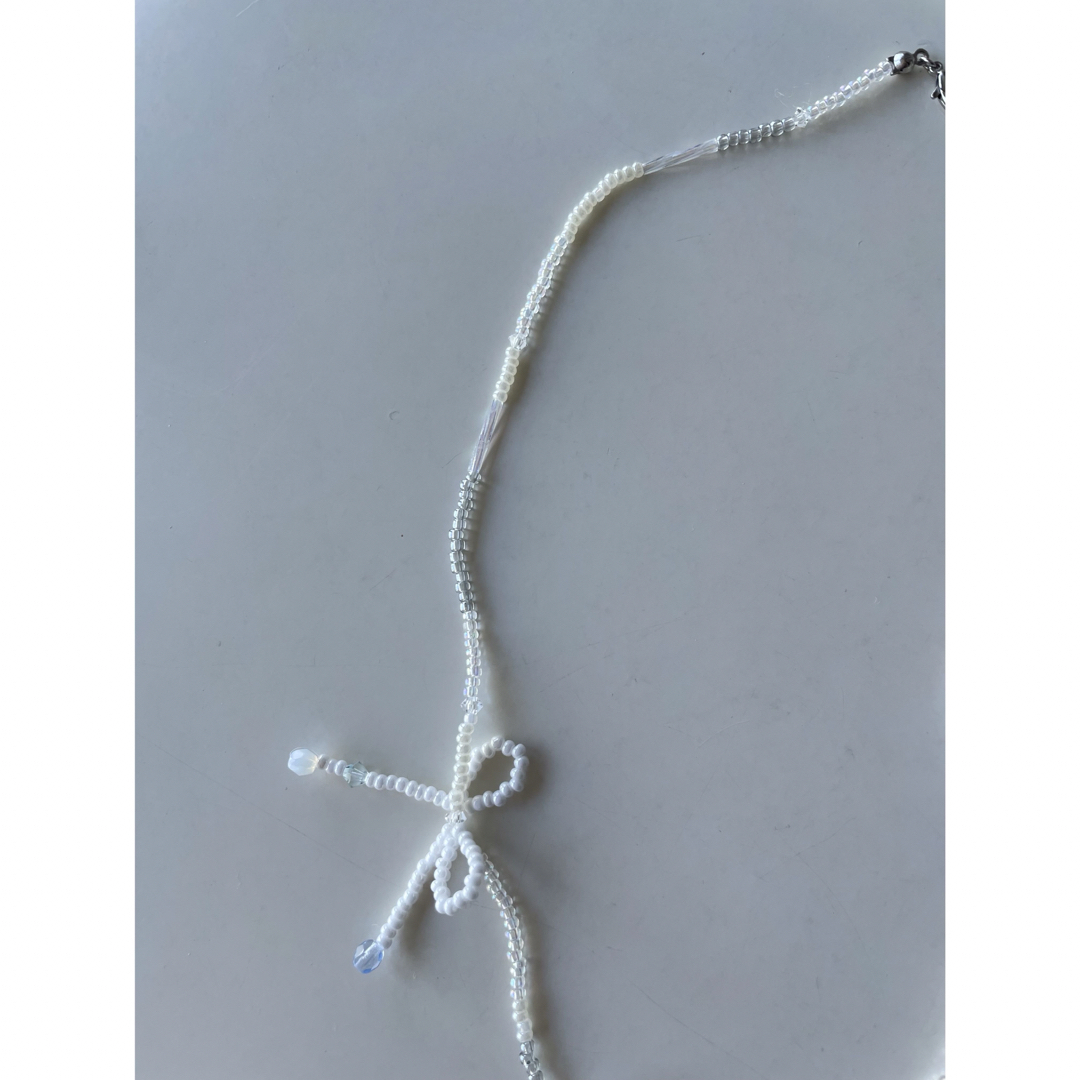 ribbon beads necklace ハンドメイドのアクセサリー(ネックレス)の商品写真