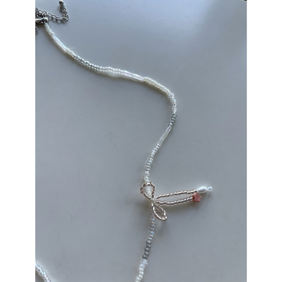 ribbon beads necklace ハンドメイドのアクセサリー(ネックレス)の商品写真