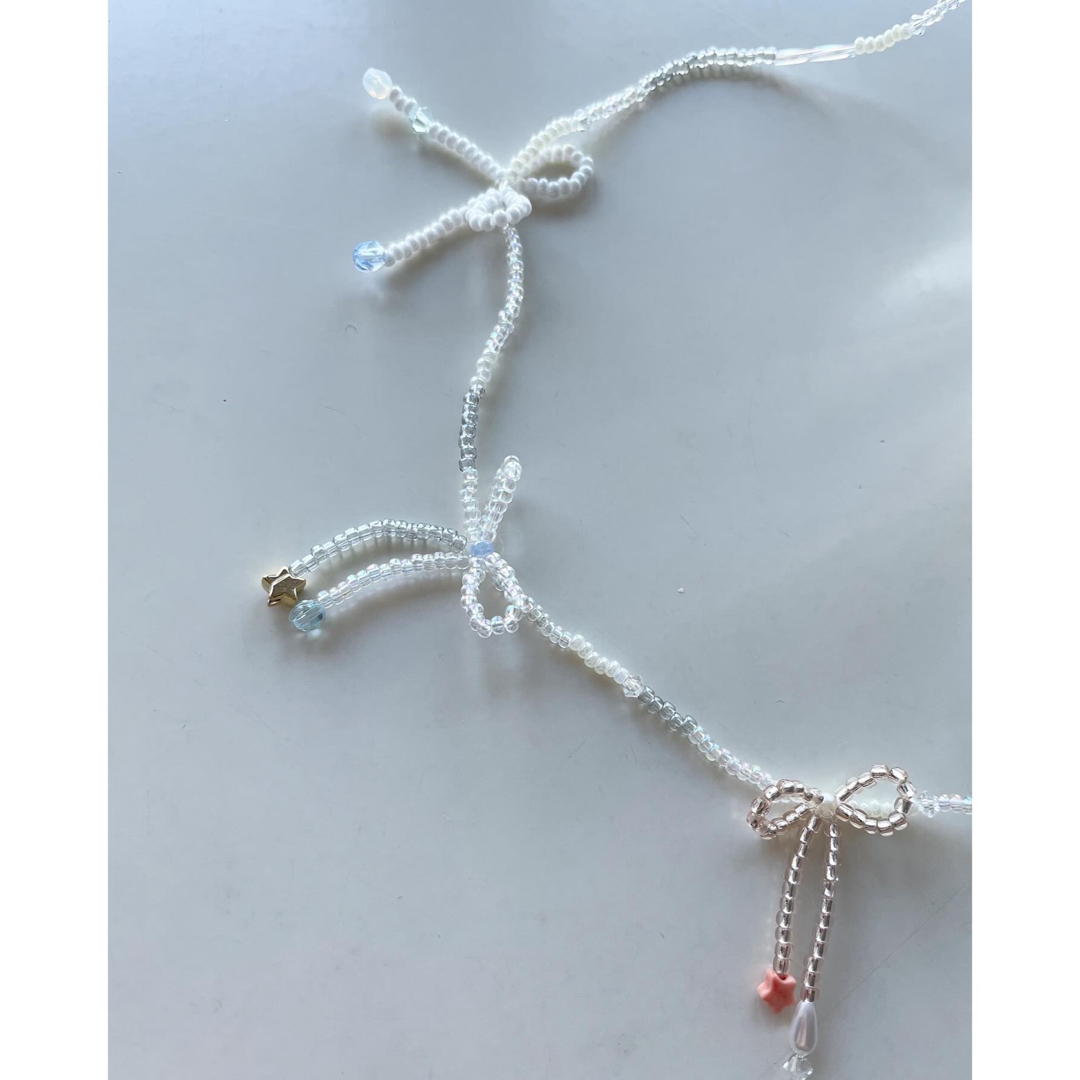 ribbon beads necklace ハンドメイドのアクセサリー(ネックレス)の商品写真