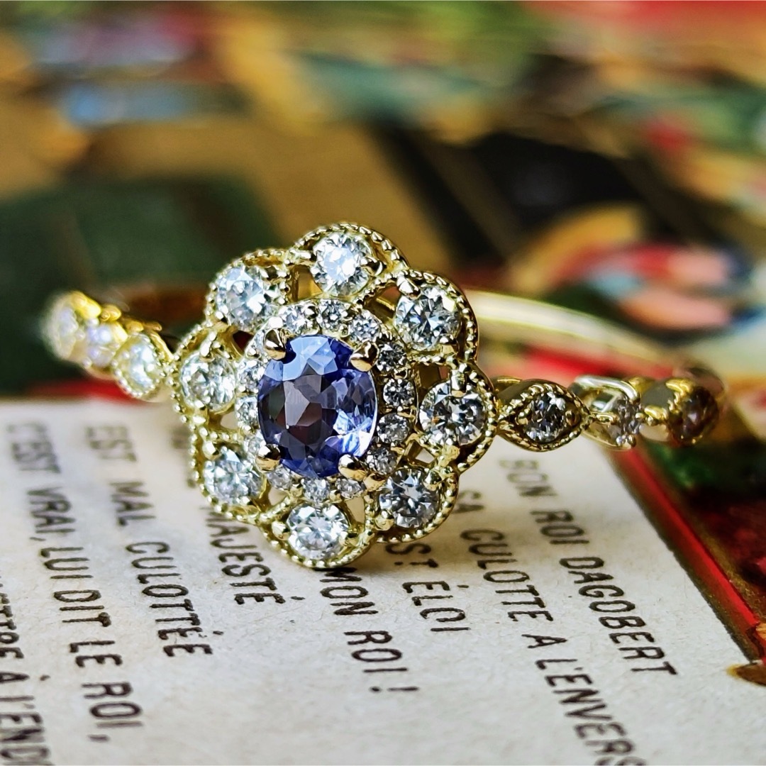 【レアストーン】天然デュモルチェライト 天然ダイヤモンド 鑑別書付き レディースのアクセサリー(リング(指輪))の商品写真