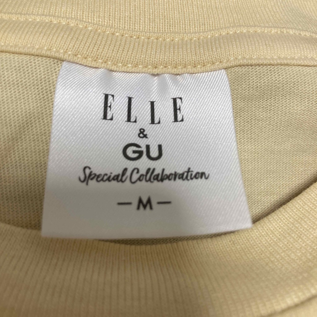 GU(ジーユー)のELLE & GU Tシャツ　クリームイエロー　ロゴ　半袖 レディースのトップス(Tシャツ(半袖/袖なし))の商品写真