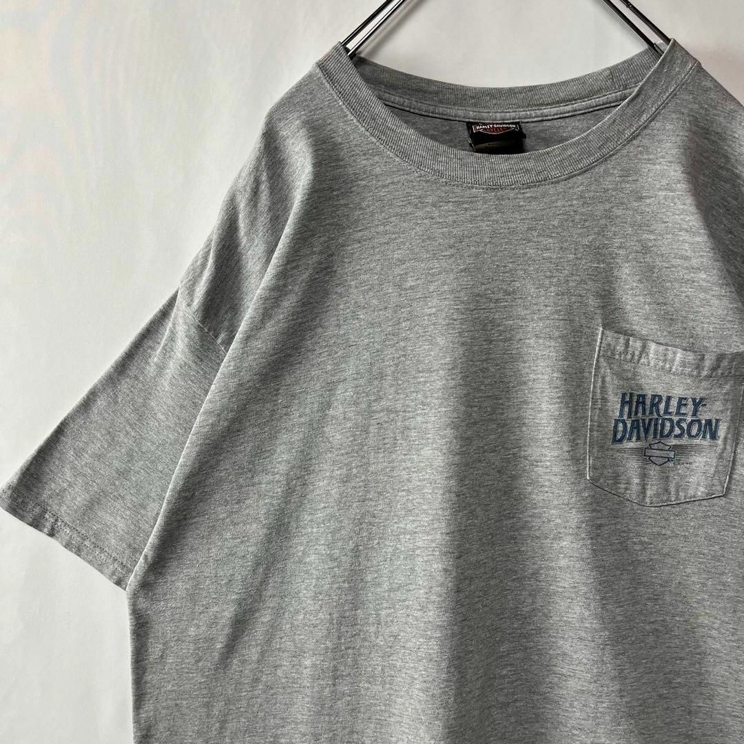 Harley Davidson(ハーレーダビッドソン)のハーレーダビッドソン　ポケットTシャツ　ビッグプリント　XL　アメカジ　グレー メンズのトップス(Tシャツ/カットソー(半袖/袖なし))の商品写真