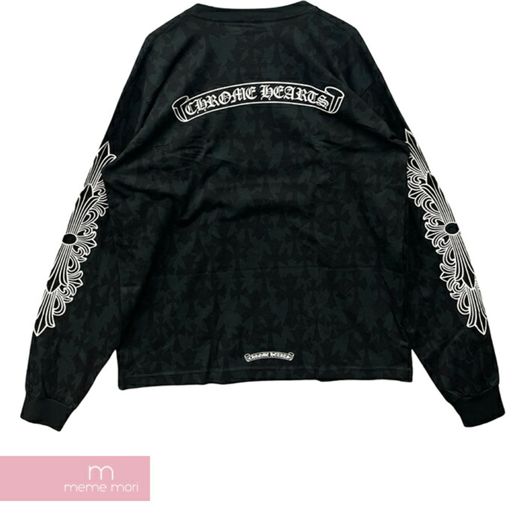 Chrome Hearts(クロムハーツ)のCHROME HEARTS 2024SS Graveyard Cemetery Cross L/S Tee クロムハーツ グレイブヤードセメタリークロスロングスリーブTシャツ 長袖カットソー 総柄 スクロールロゴプリント 胸ポケ ホースシュー ブラック サイズL【240429】【新古品】【me04】 メンズのトップス(Tシャツ/カットソー(半袖/袖なし))の商品写真