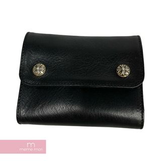 クロムハーツ(Chrome Hearts)のCHROME HEARTS Wave Minil Wallet クロムハーツ ウェーブミニウォレット 三つ折り財布 レザー ダガージップ クロスボールボタン ブラック【240429】【新古品】【me04】(折り財布)