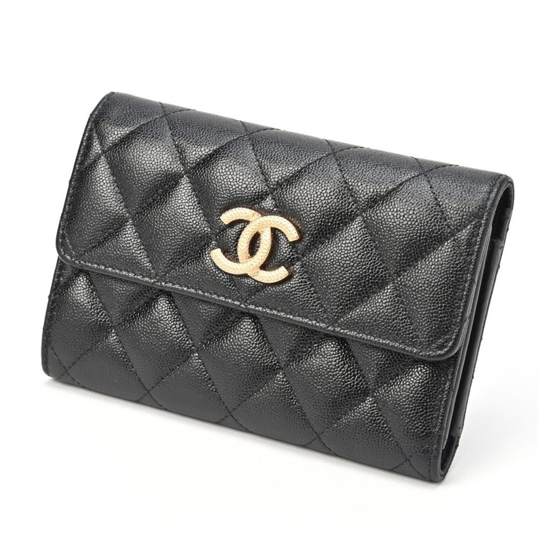 シャネル / CHANEL 　マトラッセ ミディアム フラップ ウォレット 　AP2963　キャビアスキン　ブラック/ゴールド 　【中古】 商品番号 S-155522 レディースのファッション小物(財布)の商品写真