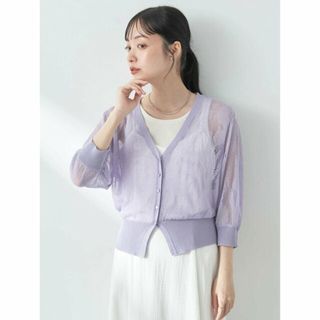 アースミュージックアンドエコロジー(earth music & ecology)の【ラベンダー】花柄シアーカーディガン 七分袖/レディース/夏/24SS(カーディガン)