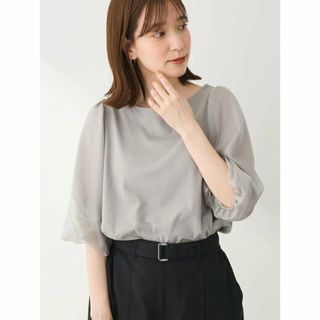 グリーンパークス(green parks)の【ライトグレー】オーガンジードッキングプルオーバー 24SS/五分袖/オフィス/レディース/夏(カットソー(長袖/七分))