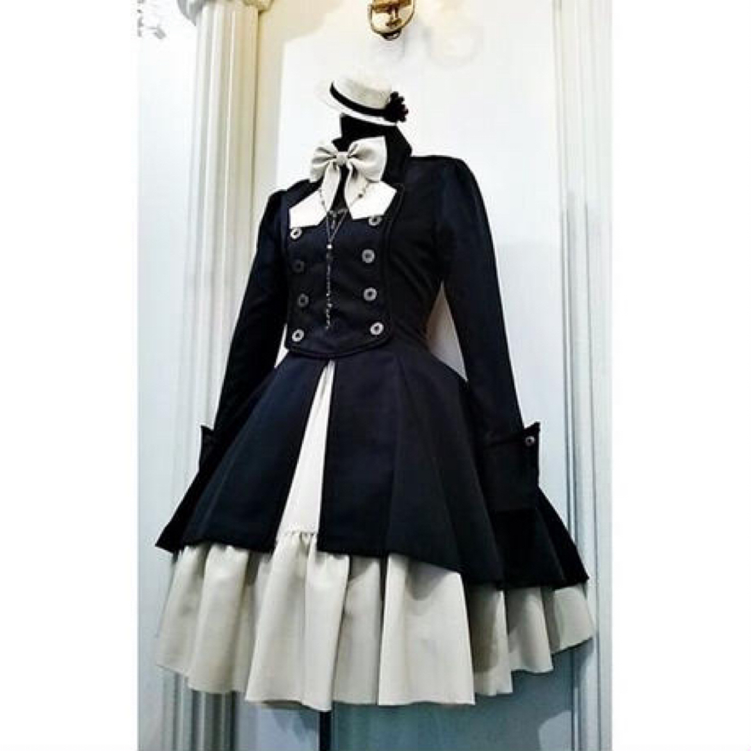軍服 ワンピース 貴族 ロリータ コスプレ レディース 衣装 韓国 ブラック L レディースのワンピース(ひざ丈ワンピース)の商品写真