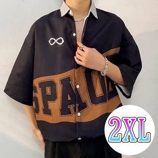 【SALE中♪】　メンズ　シャツ　オーバーサイズ　ストリート　半袖　２ＸＬ　黒(シャツ)