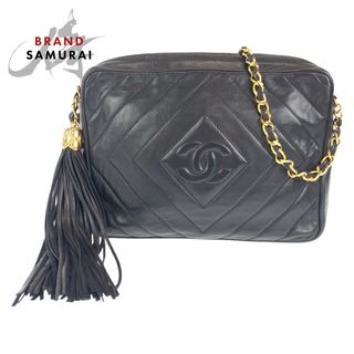 シャネル(CHANEL)のCHANEL シャネル ヴィンテージ ダイヤステッチ ココマーク タッセル フリンジ ブラック 黒 ゴールド金具 ラムスキン チェーンショルダーバッグ 斜め掛け レディース 404388 【中古】(ショルダーバッグ)