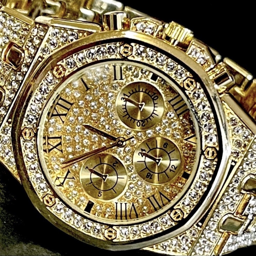 新品 オクタゴンアイスアウトウォッチ ゴールド ジュエリーメンズ腕時計CZ メンズの時計(腕時計(アナログ))の商品写真