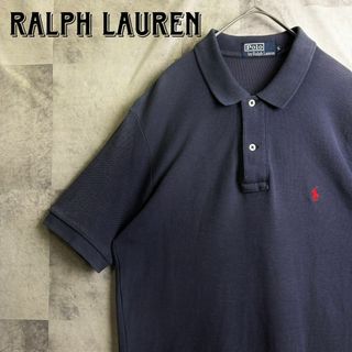 POLO RALPH LAUREN - 美品 90s ポロバイラルフローレン 鹿子半袖ポロシャツ 刺繍ロゴ ネイビー L