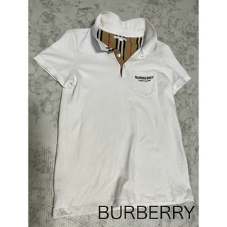 バーバリー(BURBERRY)のバーバリーチルドレン　ポロシャツ　14Y 164ノバチェック 白　イングランド(Tシャツ/カットソー)