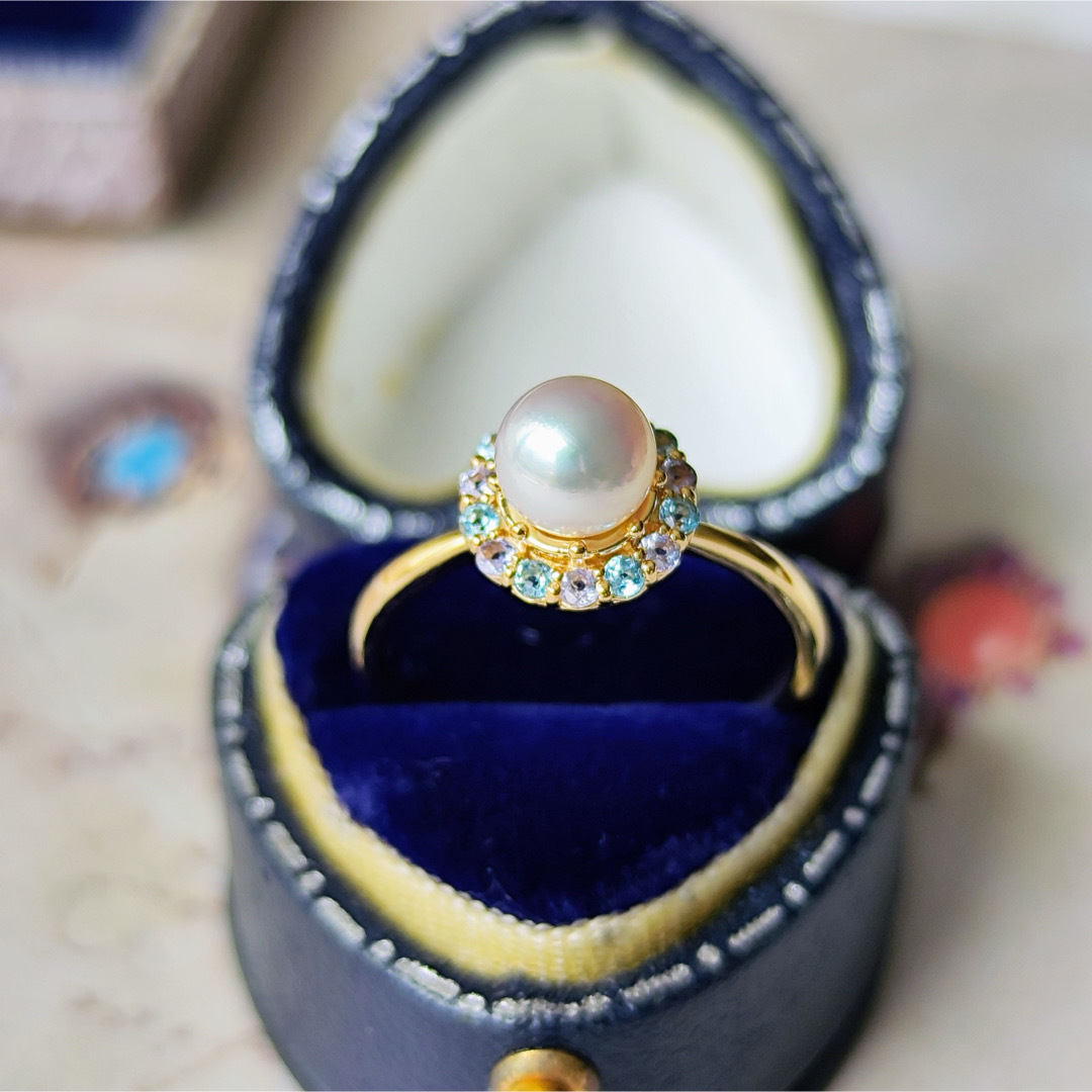 【伊勢志摩】あこや真珠 天然タンザナイト 天然ブルートパーズ レディースのアクセサリー(リング(指輪))の商品写真