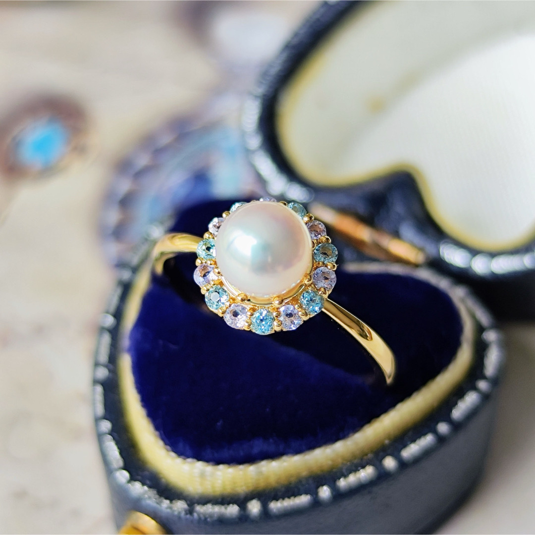 【伊勢志摩】あこや真珠 天然タンザナイト 天然ブルートパーズ レディースのアクセサリー(リング(指輪))の商品写真