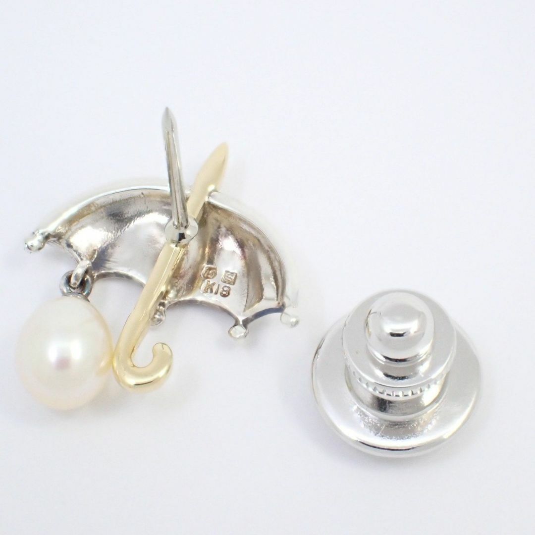 MIKIMOTO - MIKIMOTO ミキモト 傘モチーフ ピンブローチ シルバー MIKIMOTO - MIKIMOTO ミキモト 傘モチーフ ピンブローチ シルバー