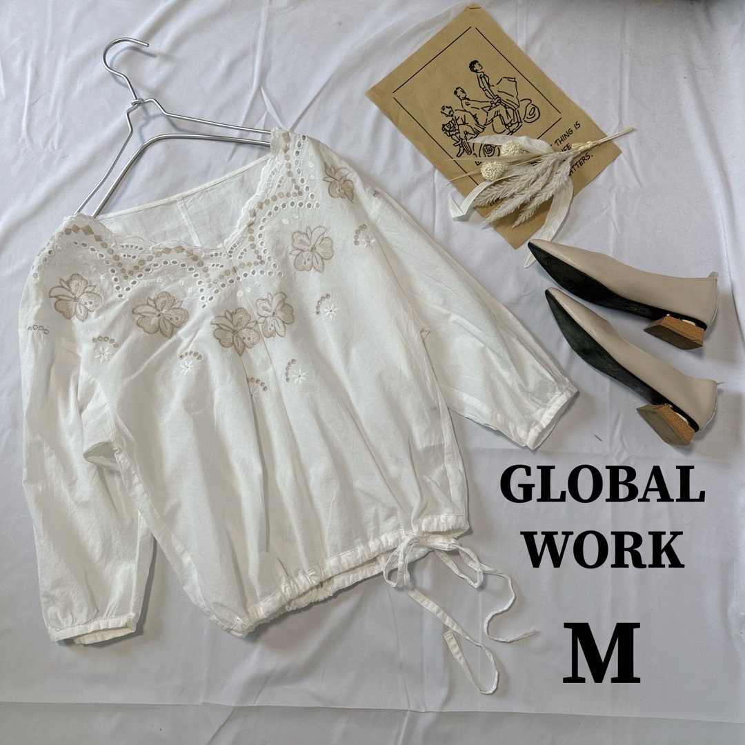 GLOBAL WORK(グローバルワーク)のGLOBAL WORK グローバルワーク カットワーク 刺繍 ブラウス 4d38 レディースのトップス(シャツ/ブラウス(長袖/七分))の商品写真