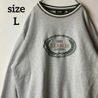 XLARGE - 【可愛いリブライン◎】X-LARGEスウェット古着ビッグ刺繍ロゴ霜降りグレーL