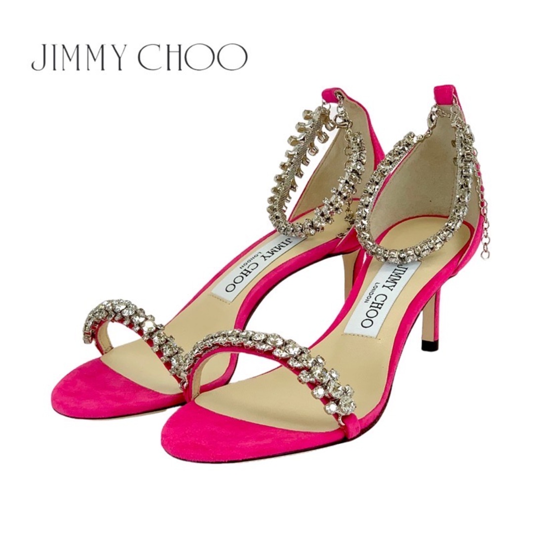JIMMY CHOO(ジミーチュウ)のジミーチュウ JIMMY CHOO サンダル 靴 シューズ スエード ピンク 未使用 ビジュー アンクルストラップ パーティーシューズ レディースの靴/シューズ(サンダル)の商品写真