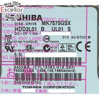 トウシバ(東芝)のTOSHIBA(東芝) ノート用HDD 2.5inch　MK7575GSX　750GB　1000～2000時間以内(PC周辺機器)