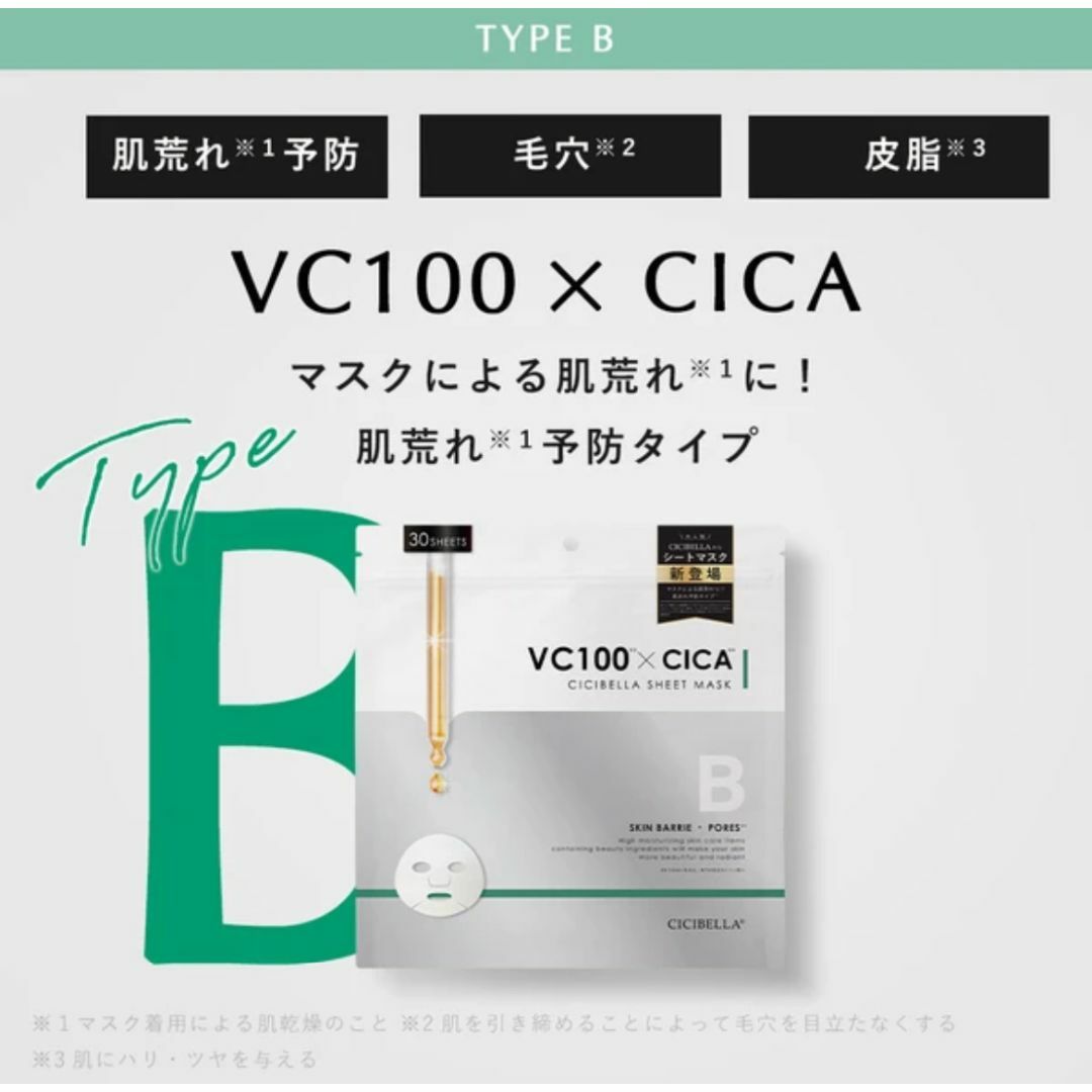 60枚　CICIBELLA　シートマスク　VC100×CICA　フェイスパック コスメ/美容のスキンケア/基礎化粧品(パック/フェイスマスク)の商品写真