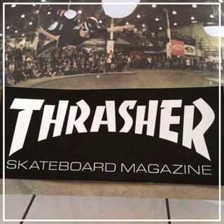 スラッシャー(THRASHER)のTHRASHERスラッシャーマガジンUS限定BIGボックスバナーロゴステッカー(スケートボード)