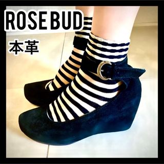 ROSE BUD - 【本革】ROSE BUD スエードアンクルストラップウェッジパンプス 箱付き