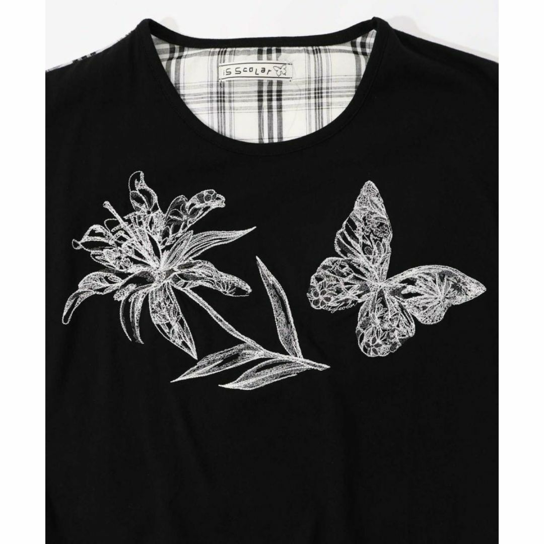 iS ScoLar(イズスカラー)のイズスカラー542232花蝶刺繍ドットストライプチェック柄異素材切替プルオーバー レディースのトップス(Tシャツ(半袖/袖なし))の商品写真