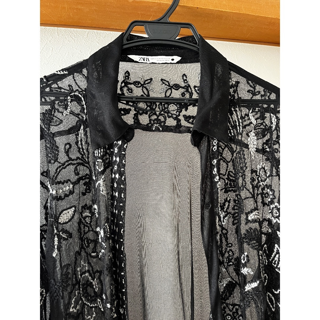 ZARA - 美品 ZARA 刺繍チュール シアーロングブラウスの通販 by