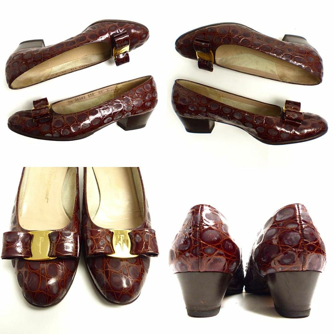 Salvatore Ferragamo(サルヴァトーレフェラガモ)のイタリア製 サルヴァトーレ フェラガモ ヴァラリボンレザーパンプス6　1/2C レディースの靴/シューズ(ハイヒール/パンプス)の商品写真