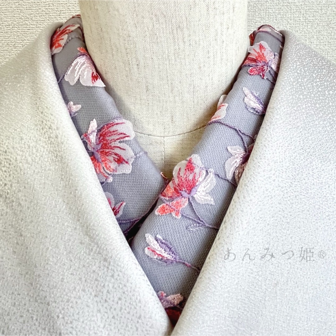 洗える刺繍半衿  シフォンフラワー レディースの水着/浴衣(和装小物)の商品写真