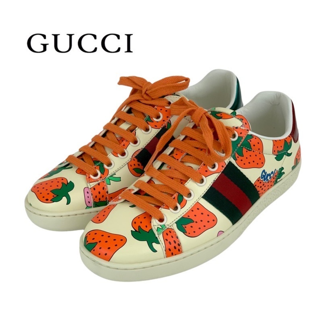 Gucci(グッチ)のグッチ GUCCI エース スニーカー 靴 シューズ レザー マルチカラー 未使用 イチゴ ロゴ レディースの靴/シューズ(スニーカー)の商品写真