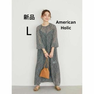 アメリカンホリック(AMERICAN HOLIC)の新品 春夏ドレス レトロ小花柄 ティアードマキシワンピース ペチコートワンピ付き(ロングワンピース/マキシワンピース)